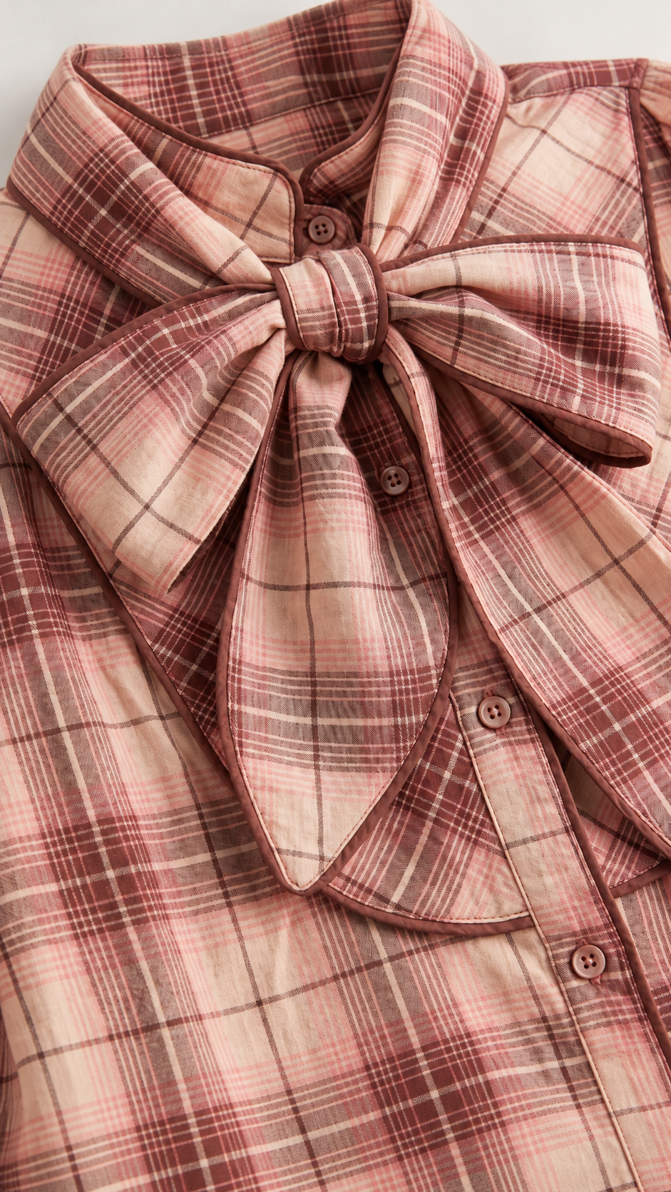 Detalle de camisa de cuadros con lazo